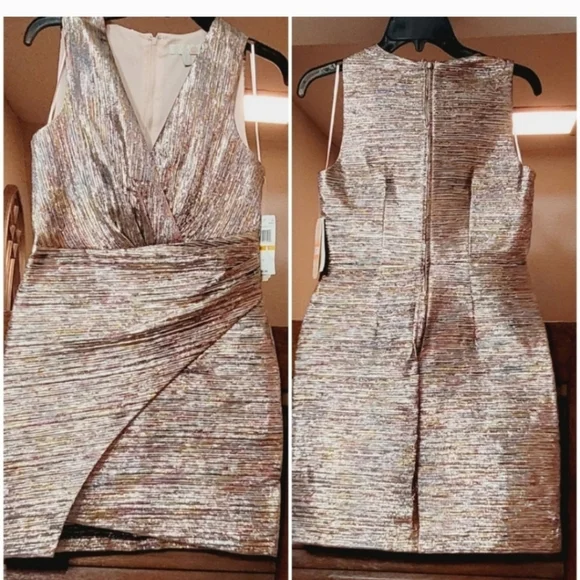 Gianni Bini metallic faux wrap sleeveless  mini cocktail dress - Picture 8 of 15